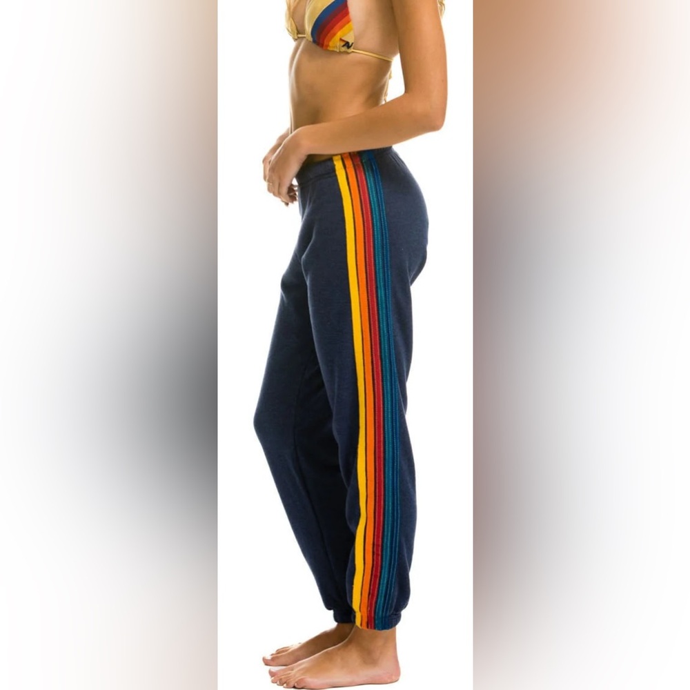 Aviator Nation 5 STRIPE SWEATPANTS - NAVY XS 💛🧡❤️💙
